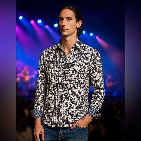 Robert Graham Kirkley Classic Fit Shirt 2XL Abstract Grid Pattern Flip Cuffs - Picture 15 of 16